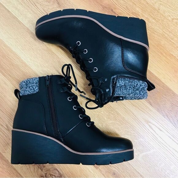 SOUL Naturalizer Atlas Black Leather Wedge Ankle Boot Bootie Lace Up‎ Size 8 New - Picture 7 of 12